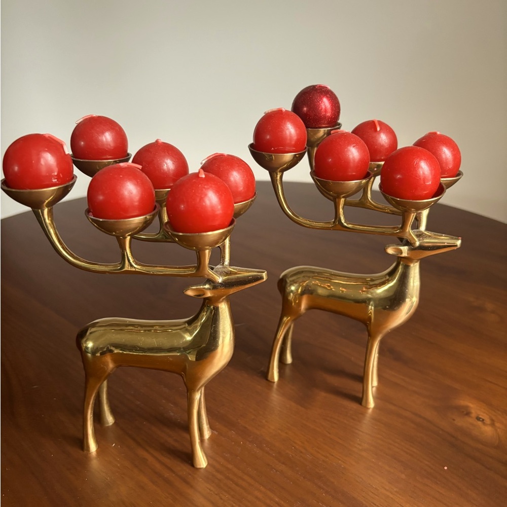 Vintage Brass Reindeer Candle Holders